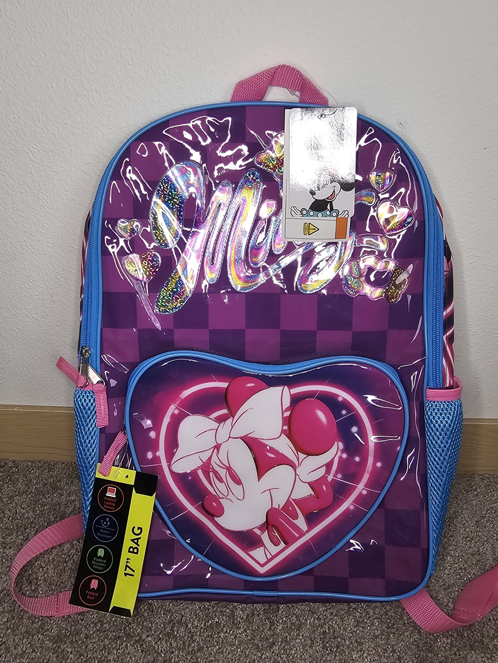 Disney Pink, Purple & Blue Minnie Heart Backpack